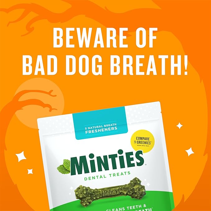 Minties Dental Chews for Dogs, 40 Count, Vet-Recommended Mint-Flavored Dental Treats for Medium Dogs 25-50 lbs, Dental Bones Clean Teeth, Fight Bad Breath, and Removes Plaque and Tartar