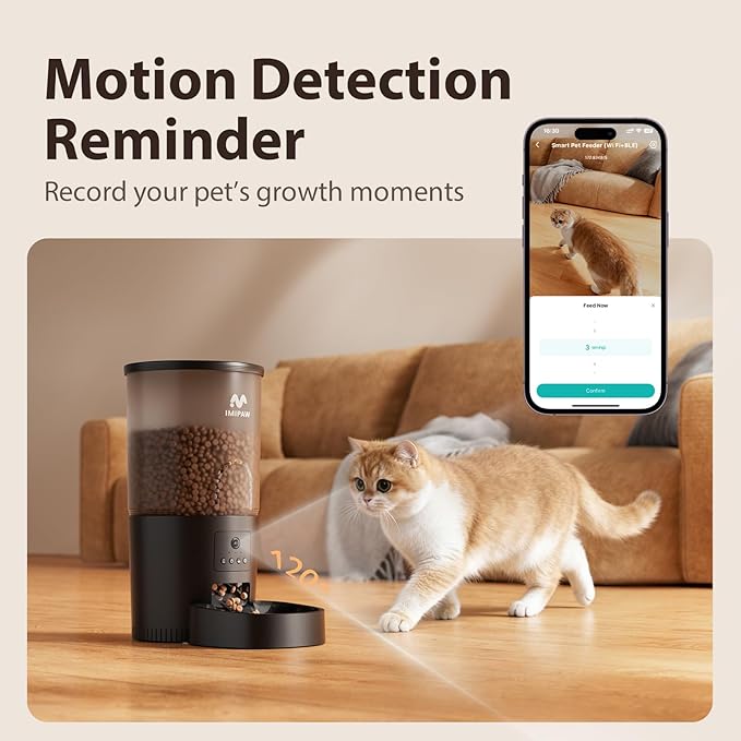 IMIPAW 5L Automatic Cat Feeder with Camera, 1080P HD AI Pet Recognition Recording, 5G WiFi APP Remote Control, Timed Programmable Food Dispenser, Two-Way Audio, Night Vision Function with Desiccant