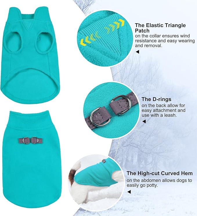 BEAUTYZOO Dog Fleece Vest Sweater Winter Jacket for Small and Medium Dogs with D-Ring Leash Cold Weather Coat Hoodie for XS S M Dogs Boy or Girls, Blue M