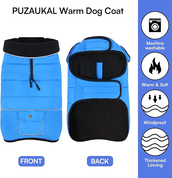 Dog Coat, Small Dog Jacket, Windproof Dogs Puffer Jacket, Fleece Lined Warm Dogs Winter Coat with Harness Hole (Blue M)
