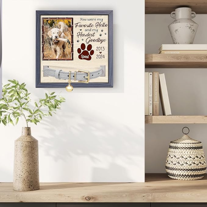 Pawfect House Personalized Pet Loss Sign 9x9IN With Collar Holder, You Were My Favorite Hello, Dog Memorial Gifts For Loss Of Dog, Custom Memorial Picture Frame, Pet Loss Sympathy Gift