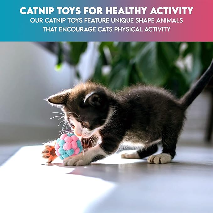 9 Pcs Cat Balls & Catnip Toys Set - Cartoon Fuzzy Balls, Soft & Lightweight - Kittens Chewing, Kicker Toys - Toys for Indoor Cats - Kitten & Cat Accessories - Pack of 9