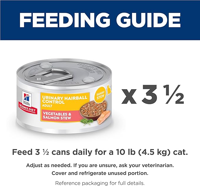 Hill's Science Diet Urinary Hairball Control Adult 1-6 Wet Cat Food, Salmon & Vegetables Stew, 2.9 oz Cans, Case of 24