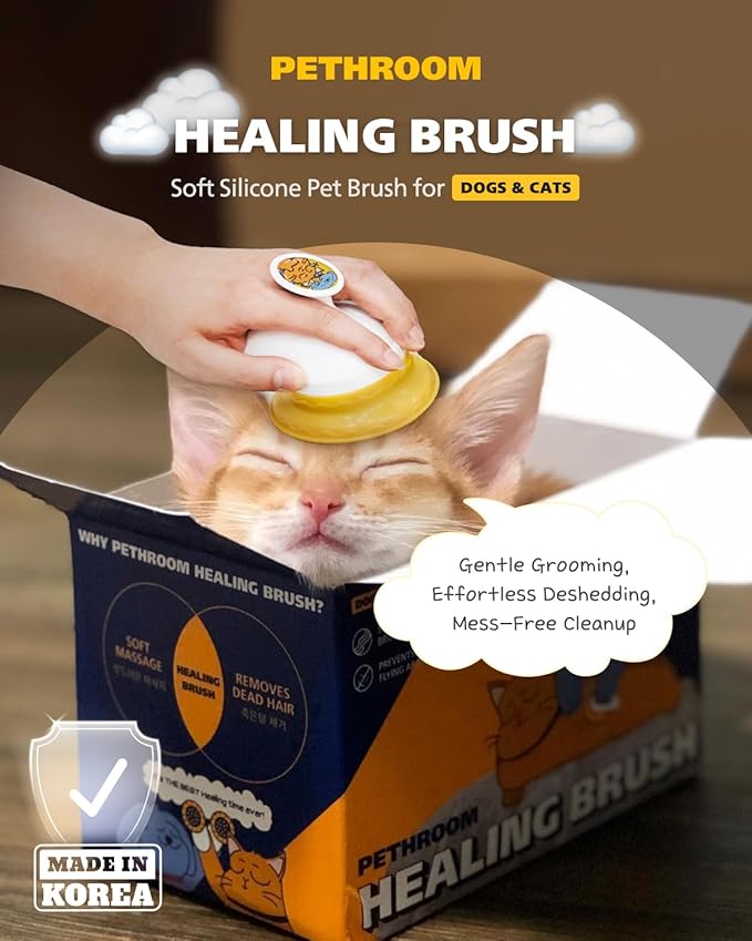 [PETHROOM] Cat Brush for Shedding Cats,Dogs, Kitten | Gentle Deshedding & Grooming Tool for Short or Long Hair | Safe Massage Brush for Sensitive Skin | Sturdy, Durable, and Portable