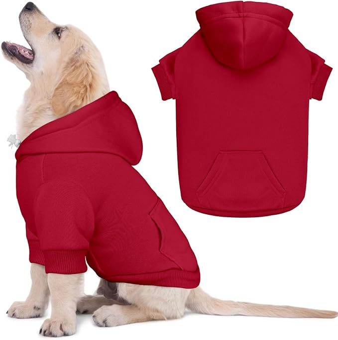 Dog Sweaters for Small Dogs Pet Sweater Solid Soft Brushed Fleece Dog Hoodie Clothes Pet Hoodie Sweatshirt with Pocket(Red-XS)