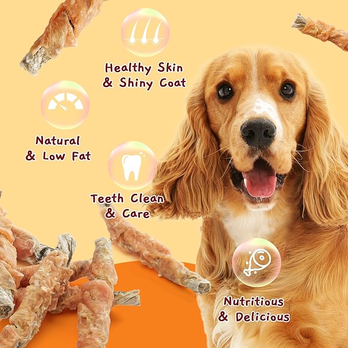 Jungle Calling Dog Treats, High Protein Dog Chewy Treats Health Teeth and Coat, Chicken Wrapped Cod Skin Sticks, Rawhide-Free Cod Fish Skin Snacks for Dogs, 10.6 oz