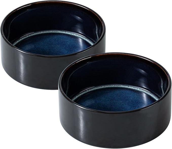 Ceramic 5.1inch Set of 2 Dog and Cat Bowls for Puppy, Kitty, Cats, 2pcs Anti-Slip Food and Water Pet Feeder(2 Bowls, Starry Sky)