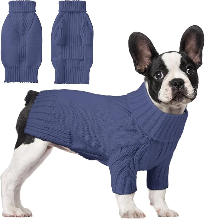 Dog Sweaters for Small Medium Large Dogs Girl, Classic Turtleneck Pet Sweater for Dogs, Thermal Doggy Winter Coat, Warm Dog Shirt Outfits, Double Knitting Collar for Outdoor Playing (Gray Blue, S)
