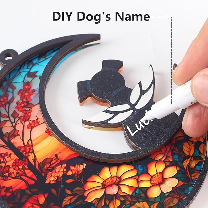 DIY Dog Memorial Suncatcher with Sympathy Card,Pet Loss Sympathy Gift,Dog Remembrance Gift for Window Hanging (1-Sunflower)