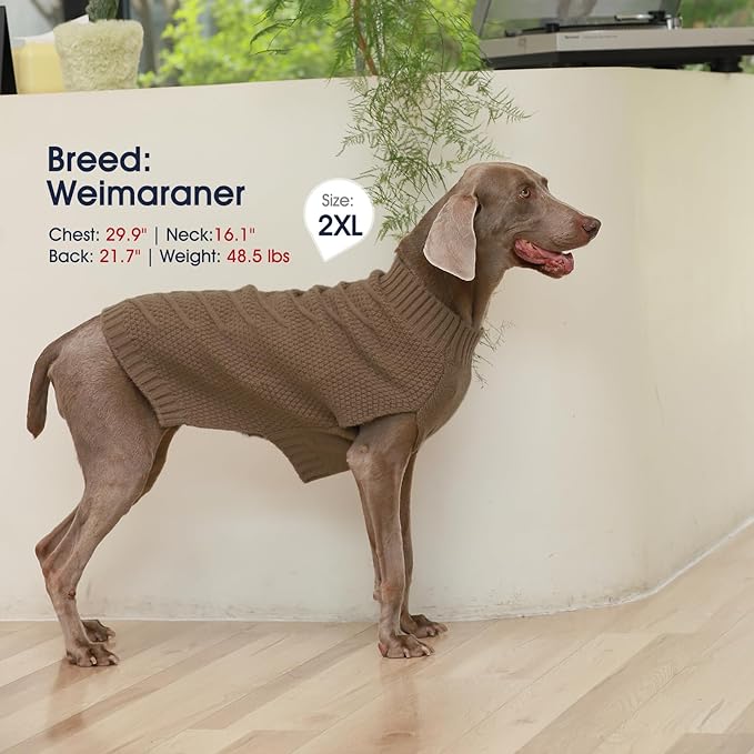IECOii Big Dog Sweater - XXXXL Winter Coat for Extra Large Dogs, Warm Khaki-4XL Knitwear for Doberman, Great Dane