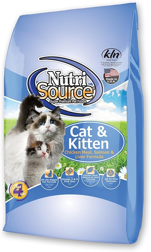 NutriSource Cat & Kitten Food, Made with Chicken Meal, Salmon and Liver, with Wholesome Grains, 6.6LB, Dry Cat Food