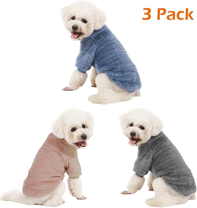 Dog Sweater, 3 Pack Dog Sweaters for Small Dogs, Dog Clothes for Small Dogs Girl Boy, Ultra Soft and Warm Puppy Sweater Dog Coat for Winter Christmas (XS, Blue+Lt Coffee+Dark Grey)
