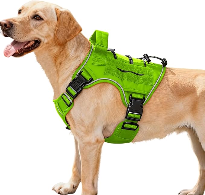 Heavy-Duty Tactical Dog Harness for Large Dogs, No Pull Adjustable Reflective Pet Vest with Molle System, K9 Military-Grade Control for Service Training, Outdoor & 10+ Breeds, Wild Lime, Medium