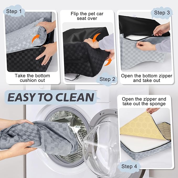 JOEJOY Dog Car Seat for Medium/Large Dogs - Reversible Dual-Sided Travel Dog Car Bed with Memory Foam, Washable Pet Booster Seat for Dogs up to 55 lbs or 2 Small Dogs, 2 Safety Leashes (Black/Grey)