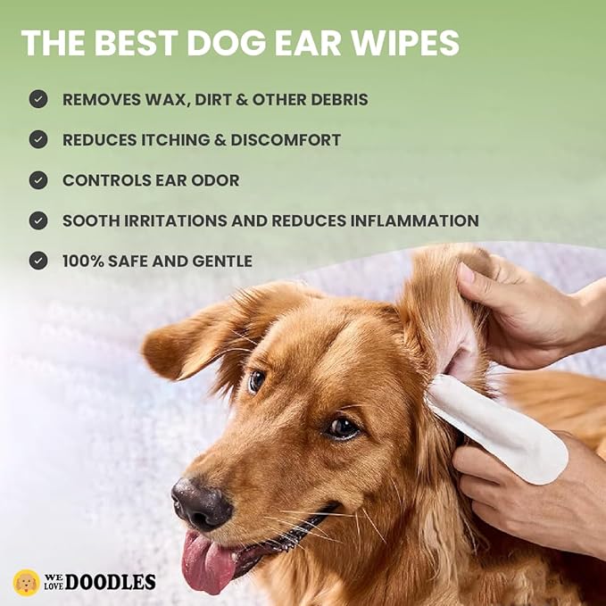 We Love Doodles Dog Ear Wipes - Pre Soaked Finger Ear Wipes for Dogs, Safe & Gentle Ear Cleaner for Dogs, Cleans & Deodorizes, Pet Wipes for Dogs, Dog Cleaning Wipes for Easy Grooming, 100 pcs