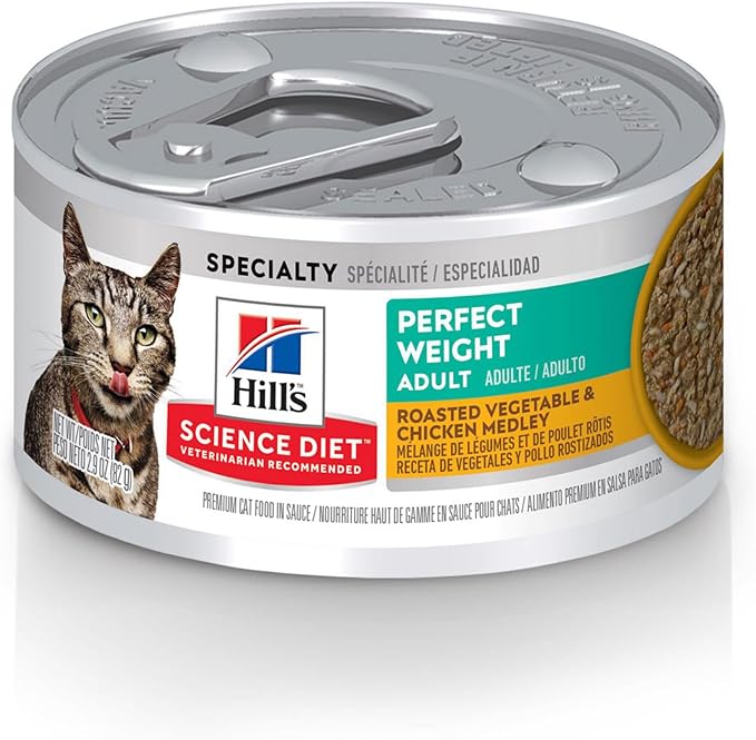 Hill's Science Diet Perfect Weight, Adult 1-6, Weight Management Support, Wet Cat Food, Chicken & Roasted Vegetables Stew, 2.9 oz Can, Case of 24