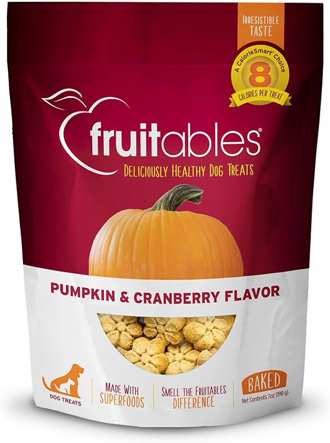 Fruitables Baked Dog Treats – Pumpkin Treats for Dogs – Healthy Low Calorie Treats – Free of Wheat, Corn and Soy – Pumpkin and Cranberry – 7 Ounces
