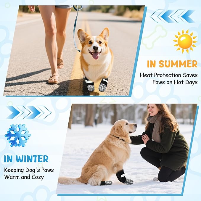 HeavenEye Dog Socks for Hardwood Floors, Anti Slip Dog Paw Protectors Shoes, Maximum Grip Prevent Licking Paws Slipping Hot Cold Pavement Boots for Small Medium Large Senior Dogs(White Bone, S)