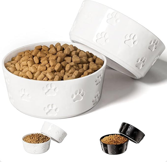 Ceramic Dog Bowl Set of 2 with Anti-Skid Base - 7.5" Wide x 3" Tall Ceramic Dog Bowls for Large Dogs - 6 Cup Capacity Food and Water Bowls for Dogs - Rubber Bottom Pet Bowl Set of 2 for Large Pets