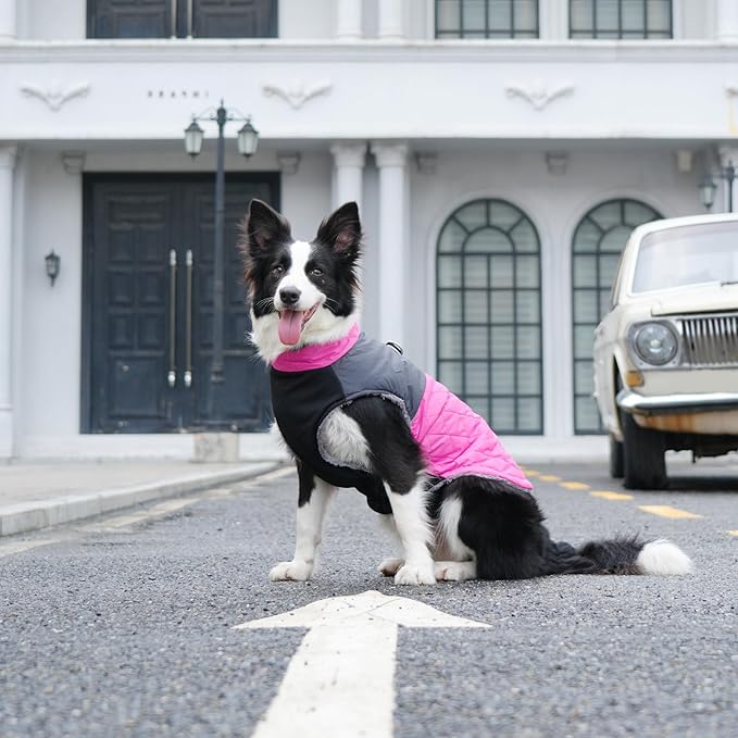 Warm Fleece Dog Coats for Large Dogs,D-Rings Waterproof Puppy Jacket for Cold Winter,Pink XXL