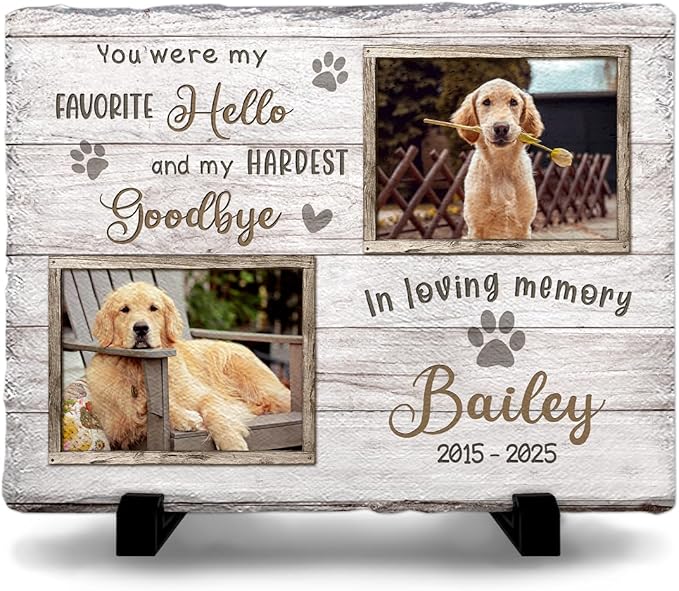 Multicolored Pet Memorial Stones for Dogs Personalized - 'You were My Favorite Hello and My Hardest Goodbye' - Unique Photo Frame Gifts for Cat Dog Lover, Garden Decor for Cemetery