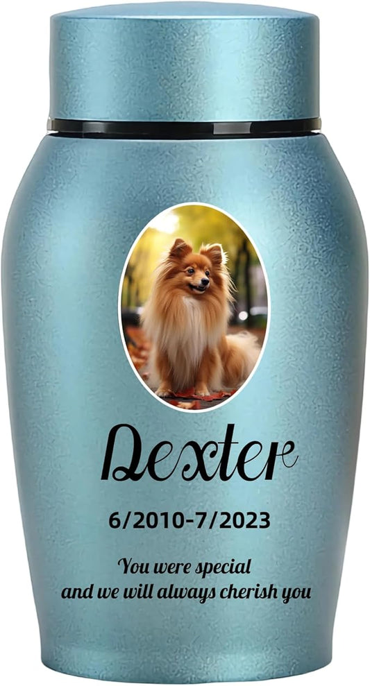 Custom Dog and Cat Urns for Ashes，Personalized Memorials Pet Urn for Ashes ，Custom Pet Name and Photo for Cremation Urns (Oval)