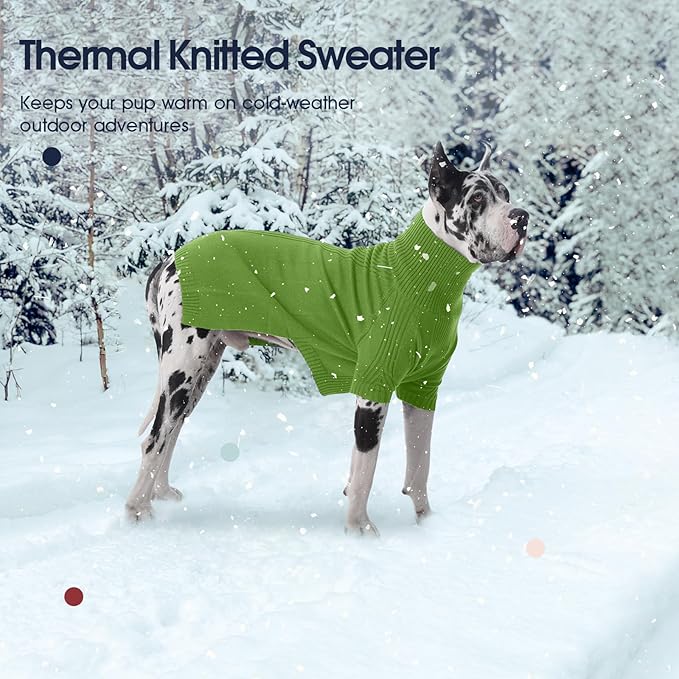 IECOii Extra Large Dog Sweater 4XL,Thermal Warm Dog Sweaters for Giant Breed Dogs,Turtleneck Knitted Knitwear for Pet Winter,Stretchy&Easy On Dogs Sweatshirt for Doberman,Great Dane(Grass green,XXXXL)