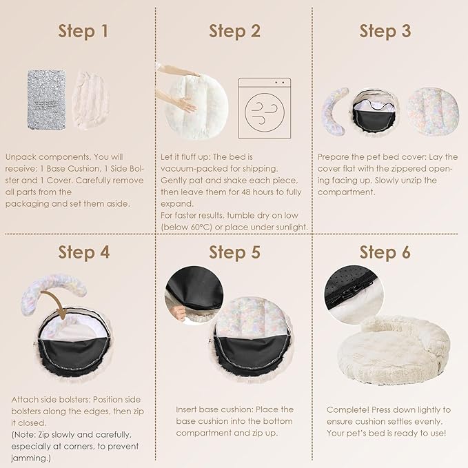 EHEYCIGA Medium Dog Bed and Large Cat Couch – Fluffy Faux Rabbit Fur Pet Sofa for Small and Medium Dogs, Washable Removable Cover, Waterproof and Non-Slip, 30 Inch, Cream