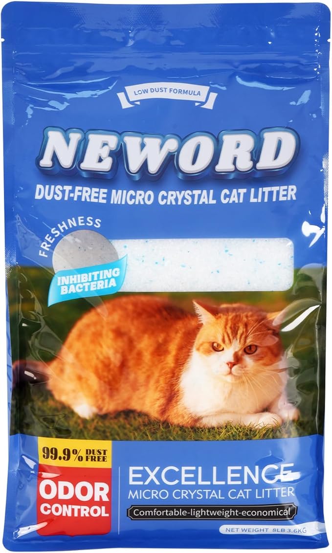 NEWORD Crystal Cat Litter Non Clumping Crystal Litter - 8LBs 99.99% Dust Free Fresh Scented Cat Litter Crystals - Superior Odor Control Lightweight Soft on Paws
