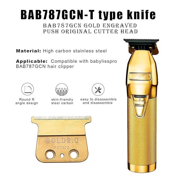 Replacement DOLD 2.0 Blades compatible with BaBylissPRO FX787 / FX726/FX787G/FX787B2, for Outlining Hair Trimmers (FX787) and Trimmers (FX726) -golden steel knife