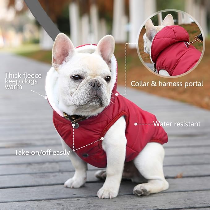 Fleece Hoodie, Windproof Waterproof Coat, Winter Warm Jacket, Cold Weather Pet Apparel Clothes Vest for Small Medium Large Dogs (XL, Red)