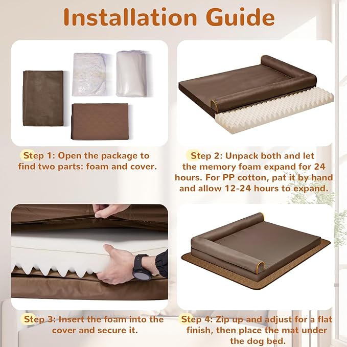 Dog Beds Medium Size Dog Waterproof Washable Pet Bed Memory Foam Orthopedic Chew Proof Dog Couch with Anti-Slip Mat (Brown)