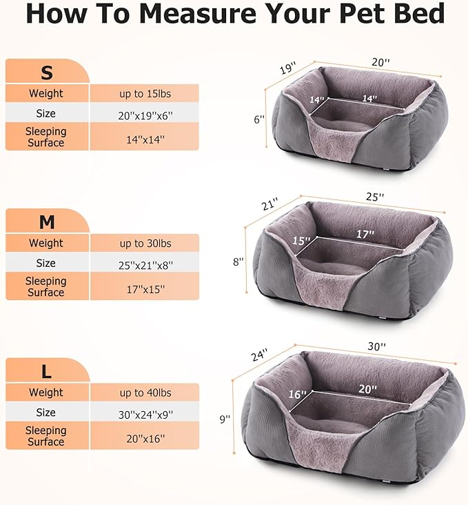 MIXJOY Dog Beds for Medium Dogs Washable, Calming Pet Bed Medium Size Dog, Soft Rectangle Pet Beds Sofa Cuddler, Orthopedic Sleeping Rabbit-Velvet Cozy Puppy Bed with Anti-Slip Bottom (30x24in, Grey)