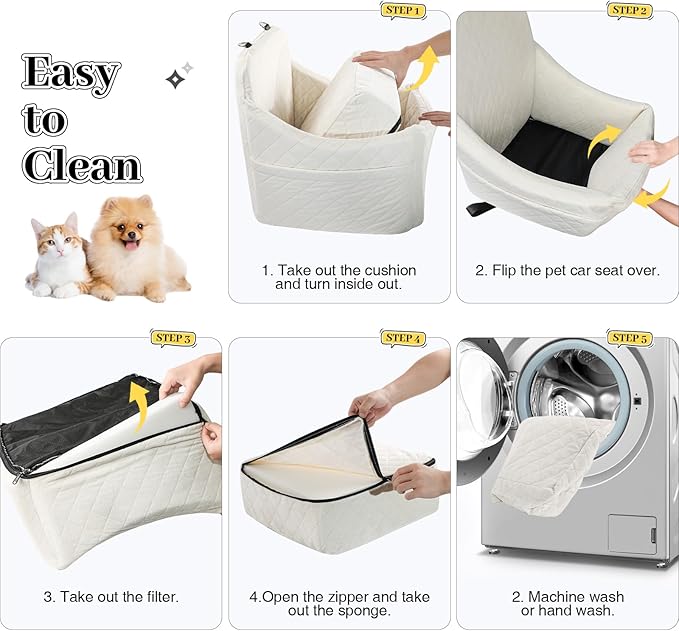 Dog Car Seat for Dogs up to 35lbs, Small Medium Dog Booster Seat with Adjustable Straps and Anti Slip Bottom,Fully Detachable Washable Pet Car Seat with 2 Storage Pockets (Beige, Medium)