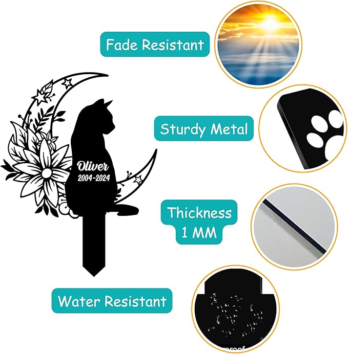 Custom Pet Grave Marker Cat – Personalized Outdoor Cat Headstone, Custom Name & Lifespan Dates Pet Grave Markers, Available in Multiple Styles and Colors