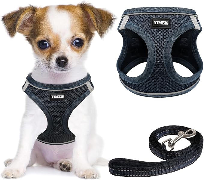 YIMEIS Dog Harness and Leash Set, No Pull Soft Mesh Pet Harness, Reflective Adjustable Puppy Vest for Small Medium Large Dogs, Cats (Navy, X-Small (Pack of 1)
