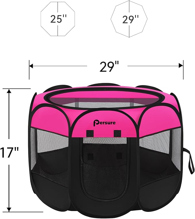 Dog Cat Playpen Indoor Outdoor for Puppy Pet Dogs Cat Travel, Dog Enclosure Tent Crates Cage for Recovery After Surgery, Portable Pop Up Dogs Kennel with Carrying Case (Rosy, Small)