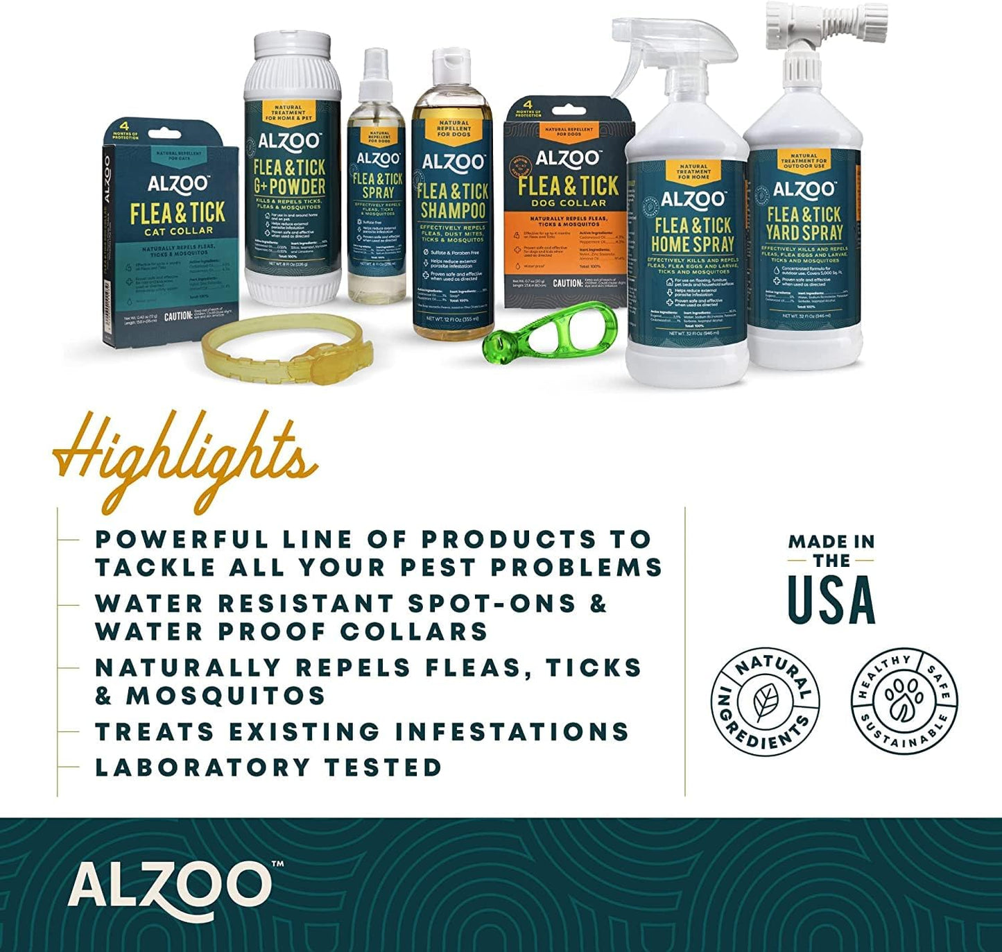 ALZOO Natural Flea & Tick Repellent Squeeze-On for Dogs and 8 Fl. Oz. Flea & Tick Repellent Spray for Dogs,Plant-Based Active Ingredients