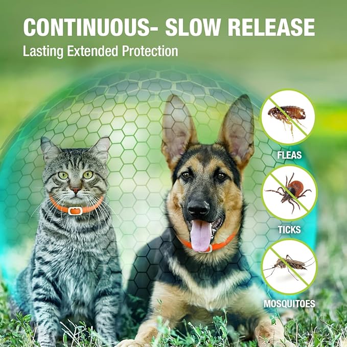 EcoVenger Flea & Tick Collar Repellent 2-Pack Orange, Fits Both Dogs & Cats, Built-in Pant-Based Formula Strong Repellency Slow Release, Lasting Deterrence and Protection, Pleasant Aroma, Waterproof