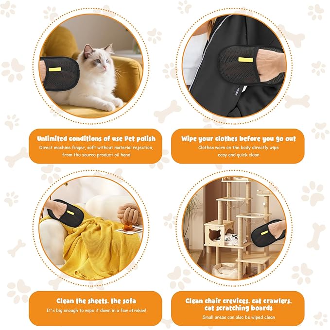 6 Pcs Pet Double Sided Grooming Gloves,Static Removal Gloves for Pet Hair,Multi-Function,For Washing,Hair Removal,Beauty,Bed Sheets,Sofa,Clothes,Suitable for Cats and Dogs