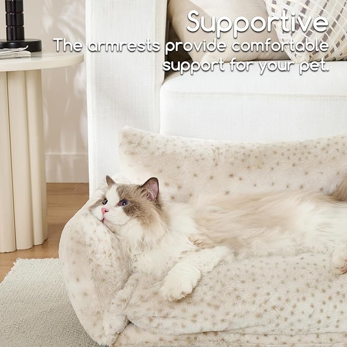 Hollypet Cat Bed Fluffy Plush Mutifuctional Double-Layer Soft Pet Couch Orthopedic Sofa Nest Beds for Small Cats and Dogs, Leopard (25x20x13 inch)