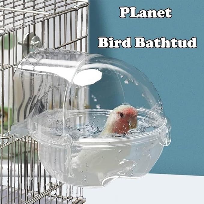Bird Bath Box for Cage, Parrot Hanging Planet Bathtub No-Leakage Transparent Omnidirectional Observation Tub Shower Box Birds Cage Accessory for Canary Parrot Crested Cockatiel Lovebird