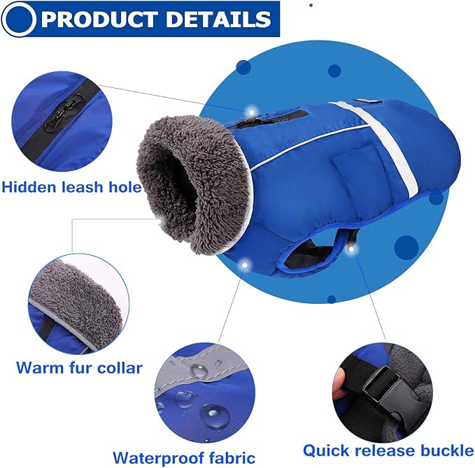 QBLEEV Warm Dog Coat Reflective Dog Jacket, Waterproof Dog Winter Coat Turtleneck Dog Clothes for Cold Weather, Thick Fleece Dog Snowsuit Christmas Dog Vest Pet Apparel for Small Medium Large Dogs 3XL