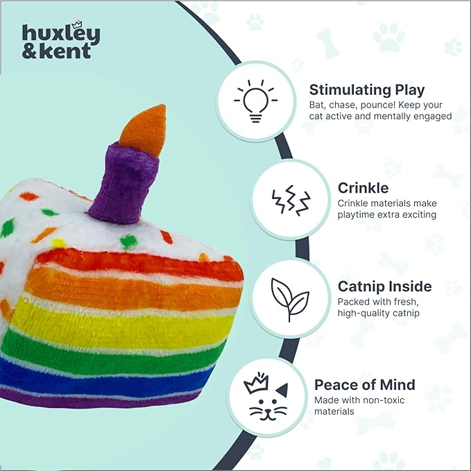 Huxley & Kent Plush Cat Toy - Interactive Catnip Toy for Cats & Kittens - Soft with Crinkle & Catnip - Fun Indoor Play - Funfetti Cake