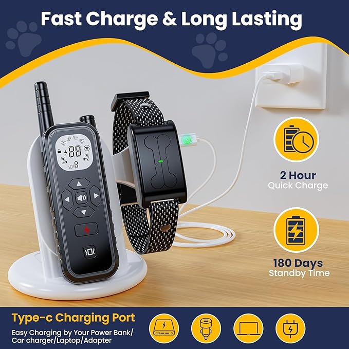 Wireless Dog Fence Invisib for Dogs Electric Fence 185 Days Standby Training Collar, Flash Light & Waterproof Portable Dog Perimeter Collar with 3 Training Mode for 1 Dog Large Medium