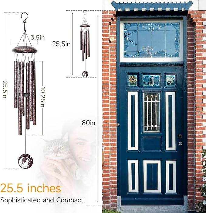 Cat Memorial Gifts for Loss of Cat, 25 inch Cat Memorial Wind Chimes, Loss of Cat Sympathy Gift, Cat Remembrance Gift, Bereavement Gifts Cats, in Memory of Cat Wind Chimes for Outside Garden