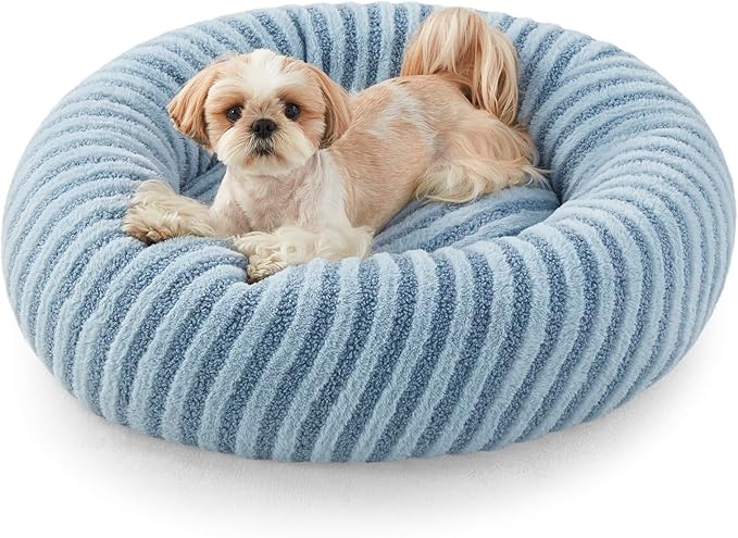 MIXJOY Donut Dog Bed Small Sized Dogs, Round Small Cute Dog Beds for Puppy, Calming Cat Beds with Removable Washable Zipper Cover, Anti Slip Bottom, 23"x23"x8", Blue