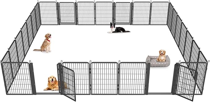 Dog Playpen with Low Threshold Gate, 40 inch 28 Panels Dog Fence, Heavy Duty Metal Exercise Large Dog Pen, Rust-Resistant Outdoor Pet Fence for Yard RV Camping