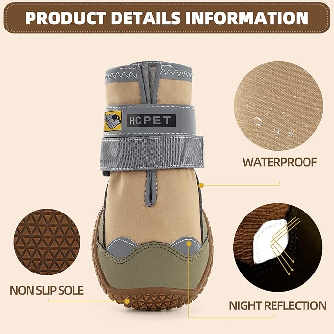 Dog Shoes for Large Dogs, Medium Dog Boots & Paw Protectors for Hardwood Floors, Outdoor Dog Booties for Hot Pavement Winter Snow Hiking, Waterproof Dog Shoes with Reflective Strips Size 8