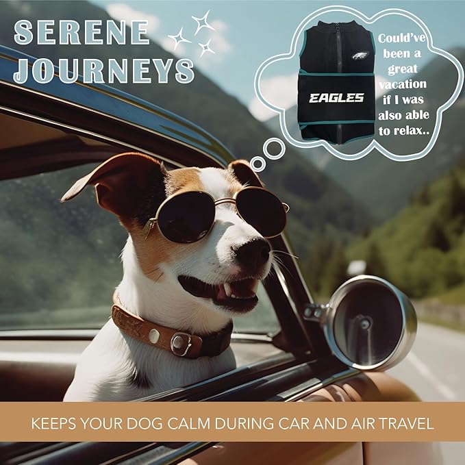 NFL Philadelphia Eagles Dog Anxiety Shirt Calming Soothing Solution Vest for Dogs/Cats with Anxiety, Fears, Fireworks, Loud Noises, Dark, Lonely Keeps Dogs Calm Feeling Safe, Relaxing Jacket, X-Small